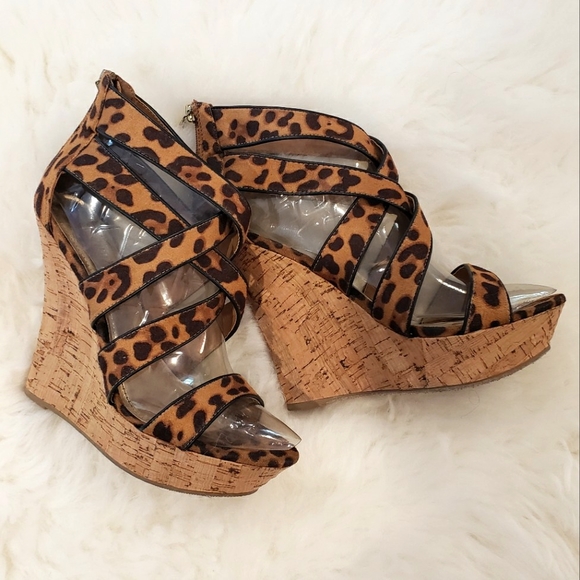 Strappy Leopard Wedges - Picture 1 of 4